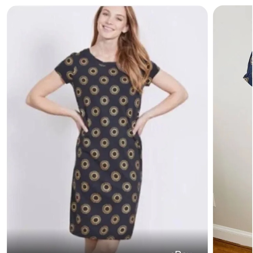 Boden  Coralie Sunburst t shirt  dress in navy/gold. Size 6. Above knee length